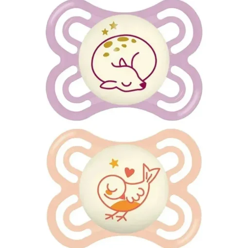 Pacote de 2 chupetas 0-6 meses Perfect Night da MAM - Rosa/Roxo
