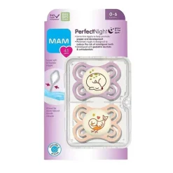Pacote de 2 chupetas 0-6 meses Perfect Night da MAM - Rosa/Roxo
