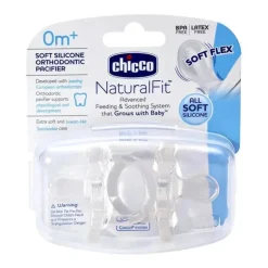Pacote de 2 chupetas de silicone macio Chicco NaturalFit, transparente 6-12M