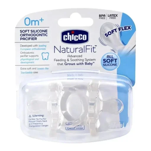 Pacote de 2 chupetas de silicone macio Chicco NaturalFit, transparente 6-12M