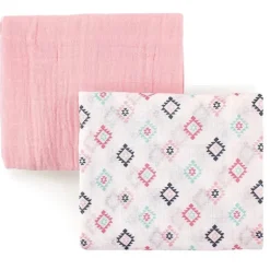 Pacote de 2 cobertores de musselina Hudson Baby, rosa asteca