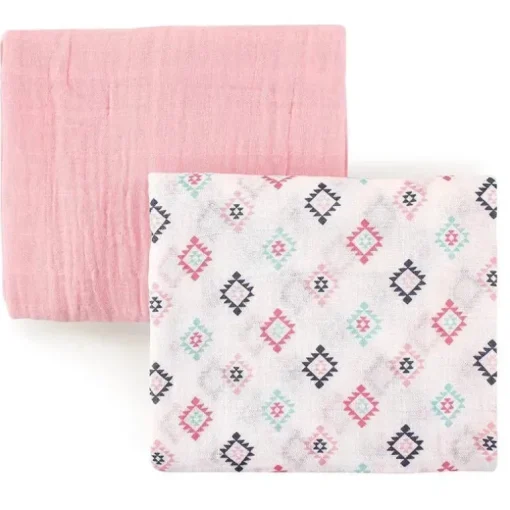 Pacote de 2 cobertores de musselina Hudson Baby, rosa asteca