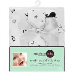 Pacote de 3 cobertores de musselina American Baby Company, preto e cinza