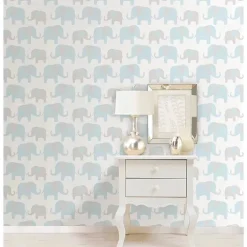 Papel de parede descascado e colado NuWallpaper Brewster Blue Elephant Parade, azul