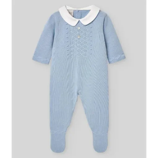 Paz Rodriguez - Baby Boy Knit Newborn Romper Vento, Sky Blue