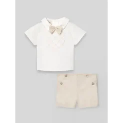 Paz Rodriguez - Baby Boy Set Woven Newborn Shirt + Shorts Lino, White