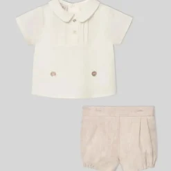 Paz Rodriguez - Baby Boy Set Woven Newborn Shirt + Shorts Area, Cream