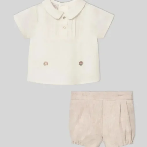 Paz Rodriguez - Baby Boy Set Woven Newborn Shirt + Shorts Area, Cream
