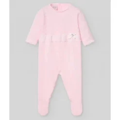 Paz Rodriguez - Baby Girl Knit Newborn Romper Linda, Chalk Pink/White