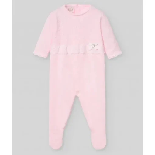 Paz Rodriguez - Baby Girl Knit Newborn Romper Linda, Chalk Pink/White