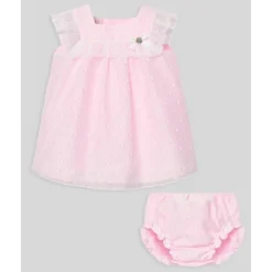 Paz Rodriguez - Baby Girl Set Woven Newborn Dress + Bloomers Linda, Chalk Pink