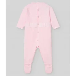 Paz Rodriguez - Baby Girl Knit Newborn Romper Linda, Chalk Pink/White
