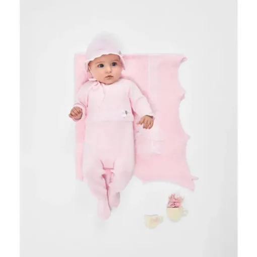 Paz Rodriguez - Baby Girl Knit Newborn Romper Linda, Chalk Pink/White