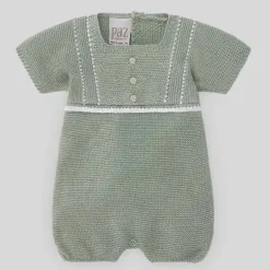 Paz Rodriguez - Baby Knit Macacão Aperta, Menta Verde/Branco