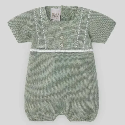Paz Rodriguez - Baby Knit Macacão Aperta, Menta Verde/Branco
