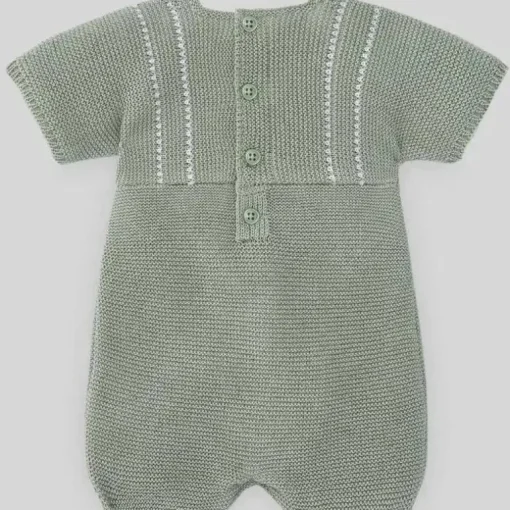 Paz Rodriguez - Baby Knit Macacão Aperta, Menta Verde/Branco
