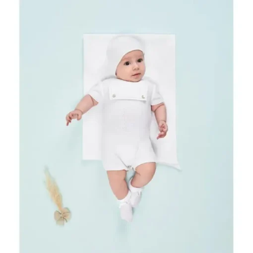 Paz Rodriguez - Baby Knit Newborn Romper Lino, White