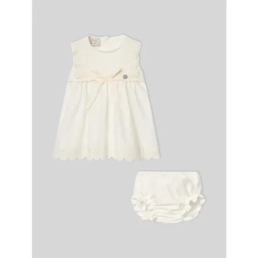 Paz Rodriguez - Baby Set Knit Newborn Dress + Bloomers Paz, Cream/Beige