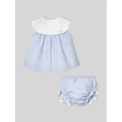 Paz Rodriguez - Baby Set Knit Newborn Dress + Bloomers Vento, Sky Blue