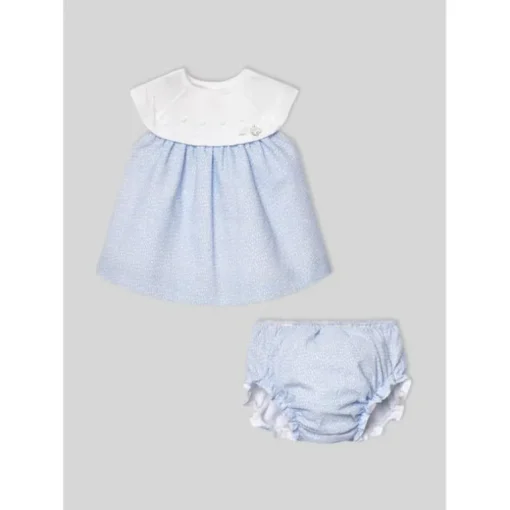 Paz Rodriguez - Baby Set Knit Newborn Dress + Bloomers Vento, Sky Blue