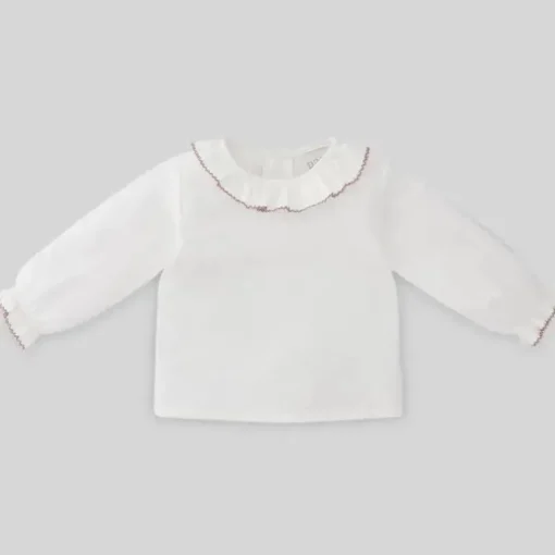 Paz Rodriguez - Blusa de tecido bebê unissex Esencial, branco/rosa giz