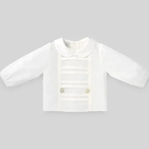 Paz Rodriguez - Blusa recém-nascida de tecido para bebê menino Dulzura, creme