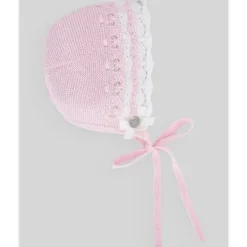 Paz Rodriguez - Boné recém-nascido em malha para bebê, rosa giz/branco