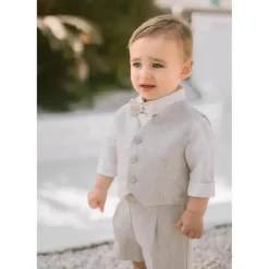 Paz Rodriguez - Colete, short e camisa para bebê recém-nascido tecido, bege/branco