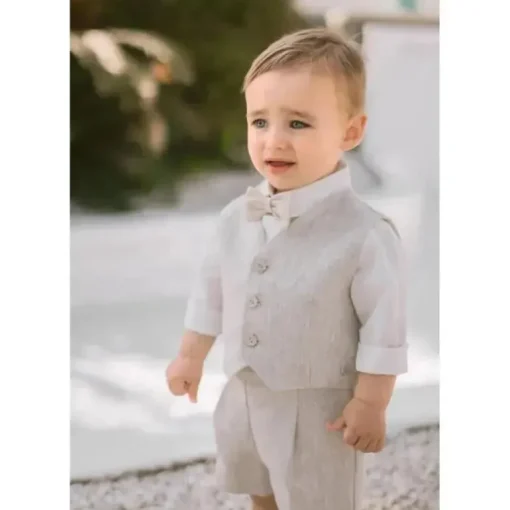 Paz Rodriguez - Colete, short e camisa para bebê recém-nascido tecido, bege/branco