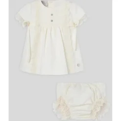 Paz Rodriguez - Conjunto de vestido e bloomer para bebê menina, creme