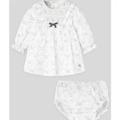 Paz Rodriguez - Conjunto de Vestido e Bloomer para Menina Pulgarcito, Cinza Pérola
