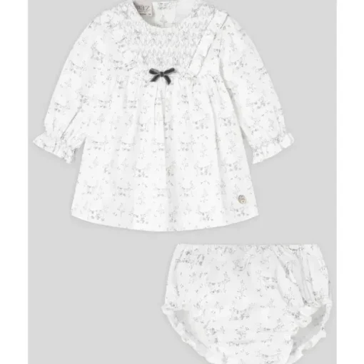 Paz Rodriguez - Conjunto de Vestido e Bloomer para Menina Pulgarcito, Cinza Pérola