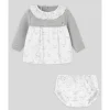Paz Rodriguez - Conjunto de vestido Pulgarcito e bloomer para bebê menina, cinza pérola
