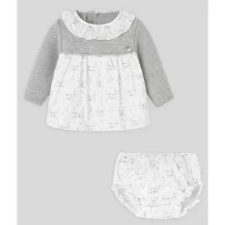 Paz Rodriguez - Conjunto de vestido Pulgarcito e bloomer para bebê menina, cinza pérola