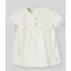 Paz Rodriguez - Conjunto de vestido e bloomer para bebê menina, creme
