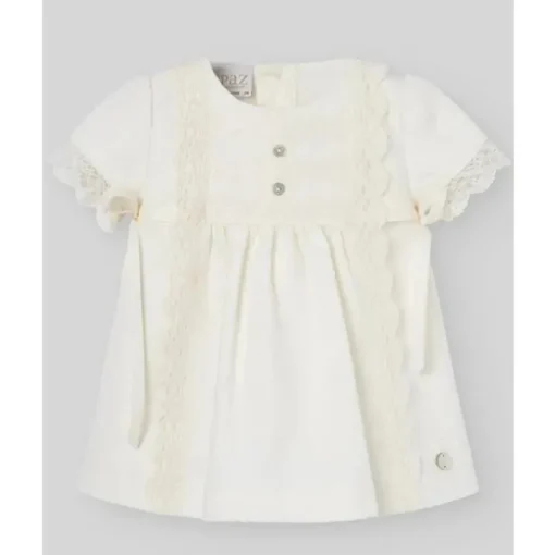 Paz Rodriguez - Conjunto de vestido e bloomer para bebê menina, creme