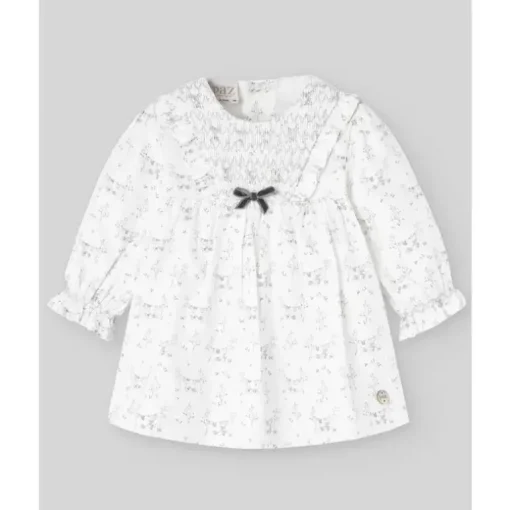 Paz Rodriguez - Conjunto de Vestido e Bloomer para Menina Pulgarcito, Cinza Pérola