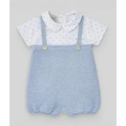 Paz Rodriguez - Macacão recém-nascido de malha para bebê menino, azul celeste/branco