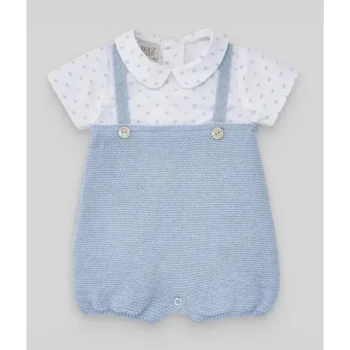 Paz Rodriguez - Macacão recém-nascido de malha para bebê menino, azul celeste/branco