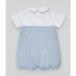 Paz Rodriguez - Macacão recém-nascido de malha para bebê menino, azul celeste/branco