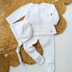 Paz Rodriguez - Take Me Home Set Knit Newborn Sweater + Leggings + Bonnet Regalo, White