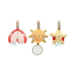 Pearhead - brinquedos para carrinho de bebê arco-íris sol e estrelas, brinquedo de assento de carro para viagem de bebê de veludo cotelê de pelúcia, conjunto de 3