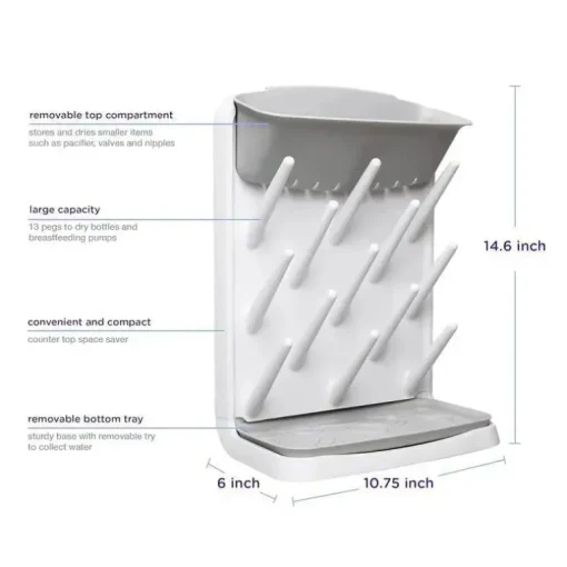 Pearhead - Rack de secagem vertical para mamadeiras Ubbi, cinza