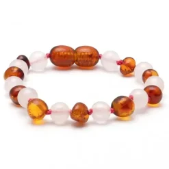 Pedra Âmbar - Pulseira Barroca de Âmbar Báltico e Quartzo Rosa para Bebê 3