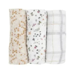 Pequeno Unicórnio - Swaddle de musselina de algodão 3Pk, abelhas de jardim
