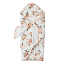 Pequeno unicórnio - toalha de algodão com capuz e pano de lavagem, rosas em aquarela