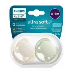 Phillips Avent - Chupeta Ultra Suave 2Pk, 0/6M, Cores Misturadas
