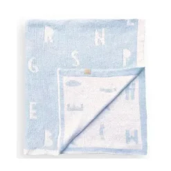 Piccolo Bambino - Feather Chenille Blanket Stroller Blanket On Wooden Hanger Blue