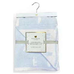 Piccolo Bambino - Feather Chenille Blanket Stroller Blanket On Wooden Hanger Blue