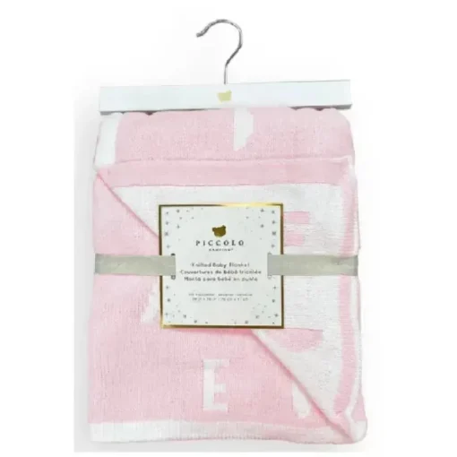 Piccolo Bambino - Feather Chenille Blanket Stroller Blanket On Wooden Hanger Pink